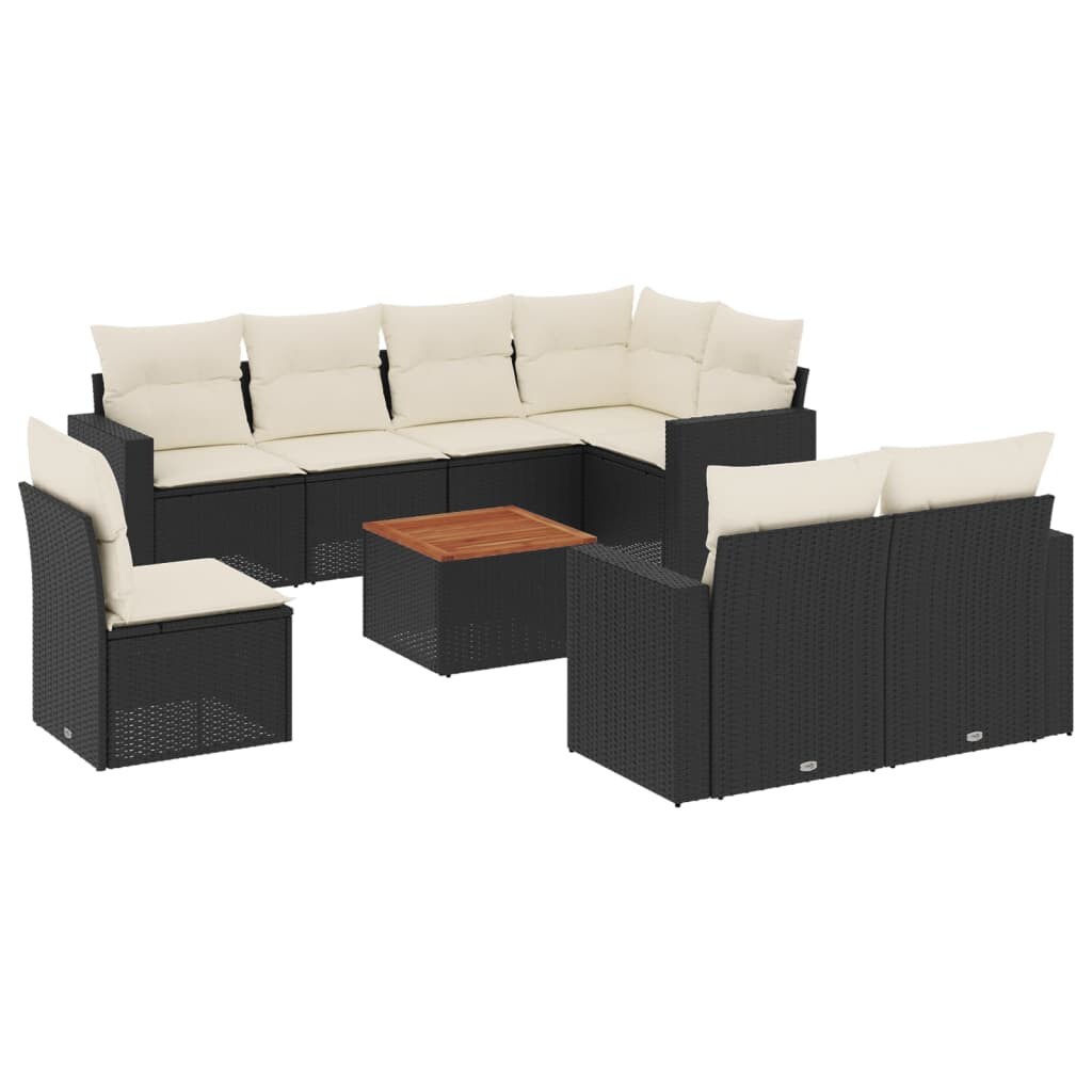 vidaXL 9-tlg. Garten-Sofagarnitur mit Kissen Schwarz Poly Rattan Image