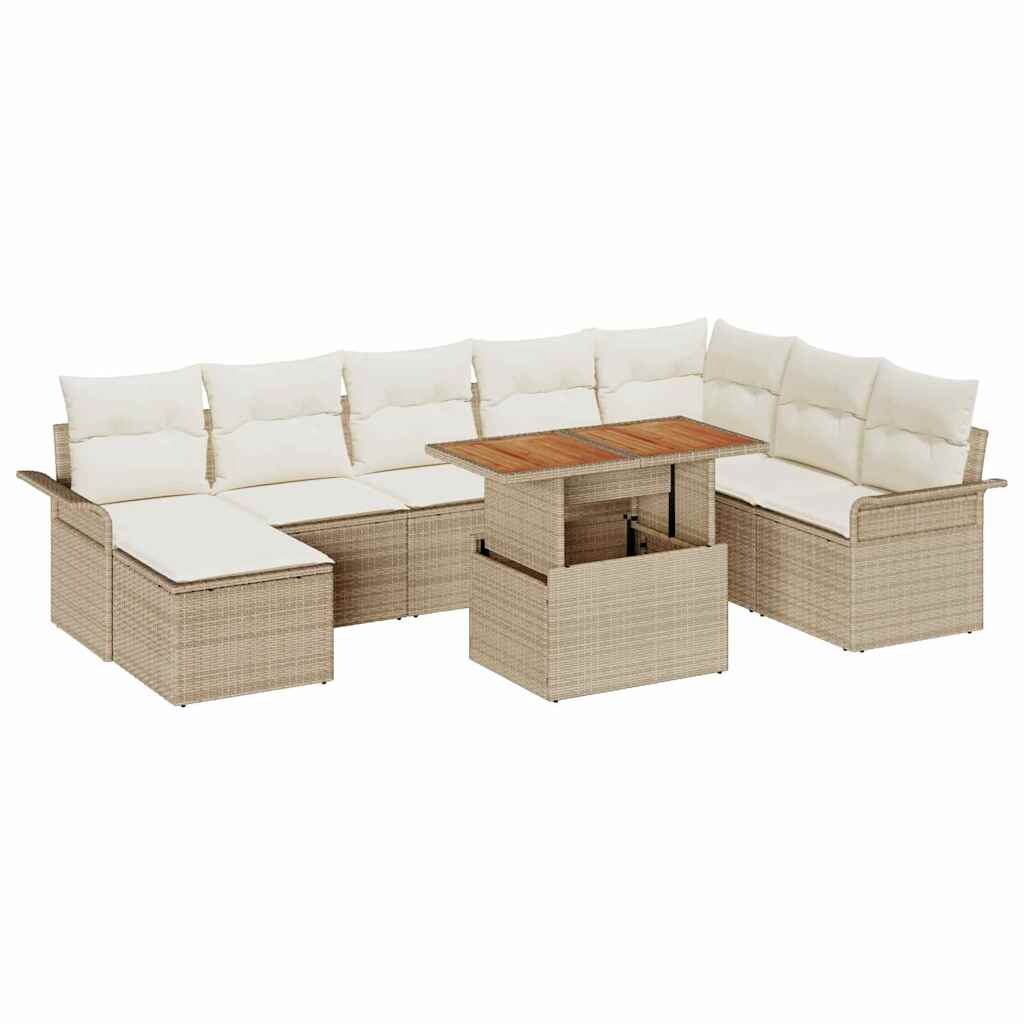 vidaXL Garten-Sofa-Set mit Speicher 9 pcs Beige Poly Rattan Image