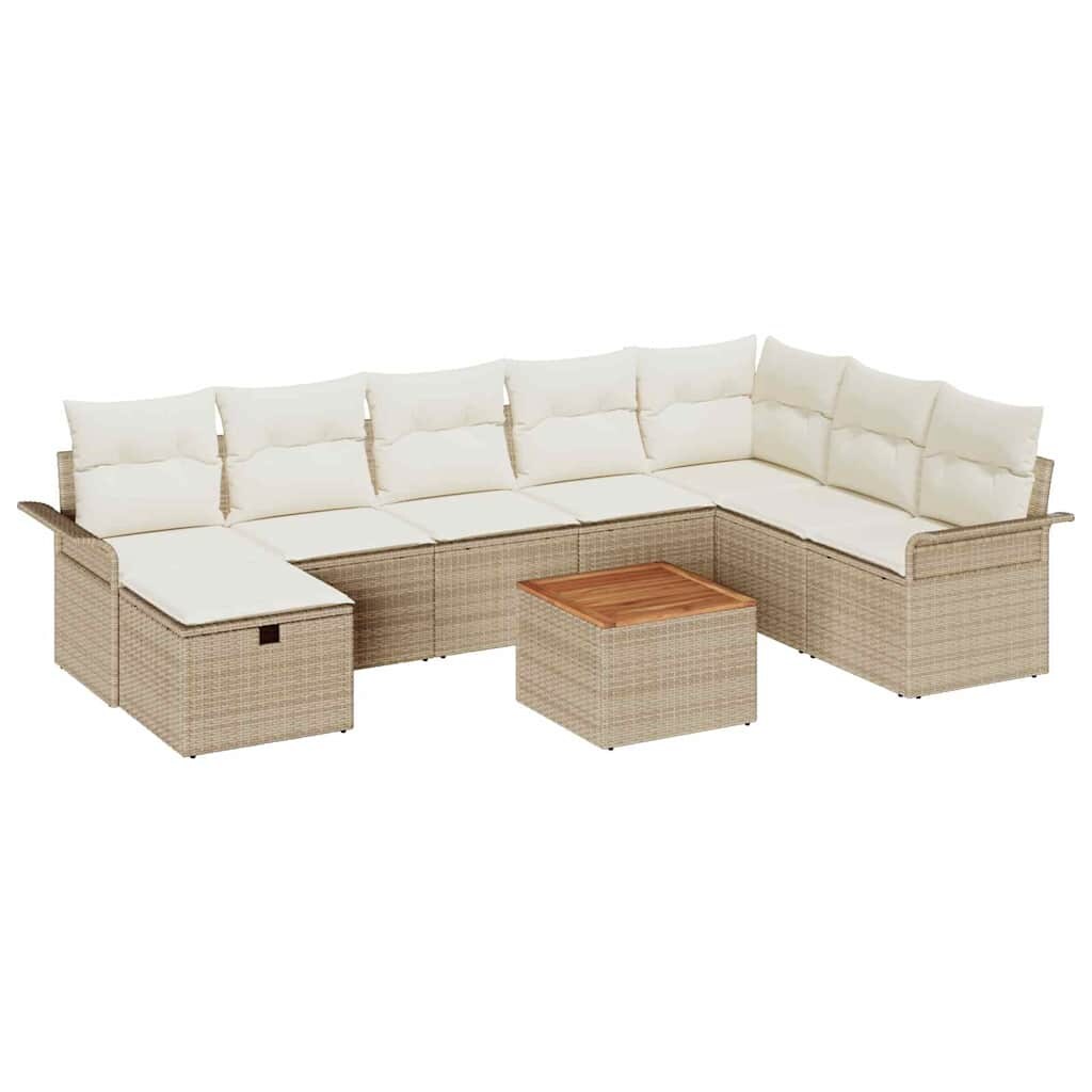 vidaXL Garten-Sofa-Set mit Kissen mit Speicher 9 pcs Beige Poly Rattan Image