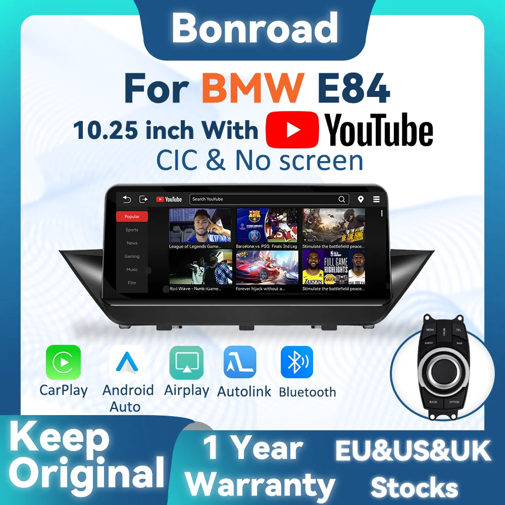 BONROAD 10,25'' Kabelloses CarPlay Android Auto Car Airplay Autolink Mirroring Linux Radio Monitor mit YouTube für BMW X1 E84 Auto-Stereoanlage GPS-Navigation Multimedia-Display Touchscreen Image