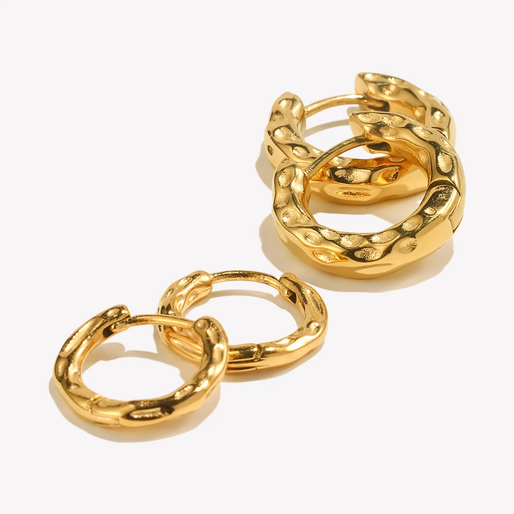 E.B.belle 2 Größen klobige, dünne, gehämmerte, vergoldete Creolen für Frauen, Vintage-Schmuck, Edelstahl, aretes para mujer