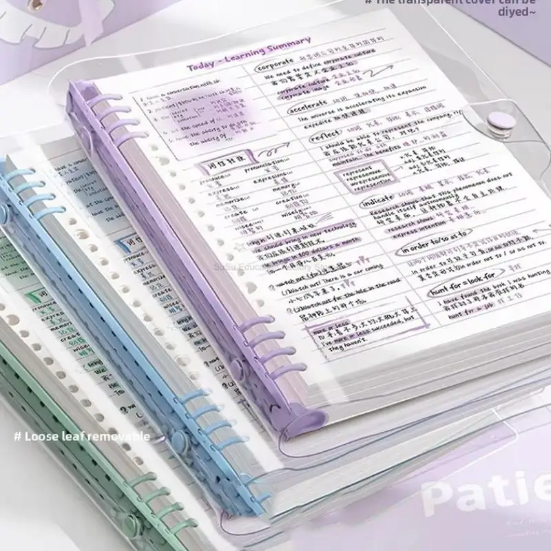 60 Blatt 120-seitige transparente Loseblatt-Notizbücher aus weichem Leder mit abnehmbaren Ringabdeckungen und horizontalen Linien A5/*-/ Image