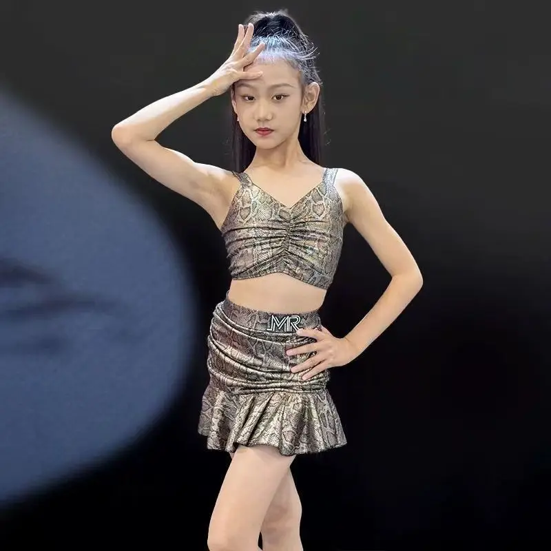Linea vestito da ballo abbigliamento donna abiti da ballo latino vestito da ballo latino americano ragazza costume di scena stampa leopardo abbigliamento da ballo per ragazza