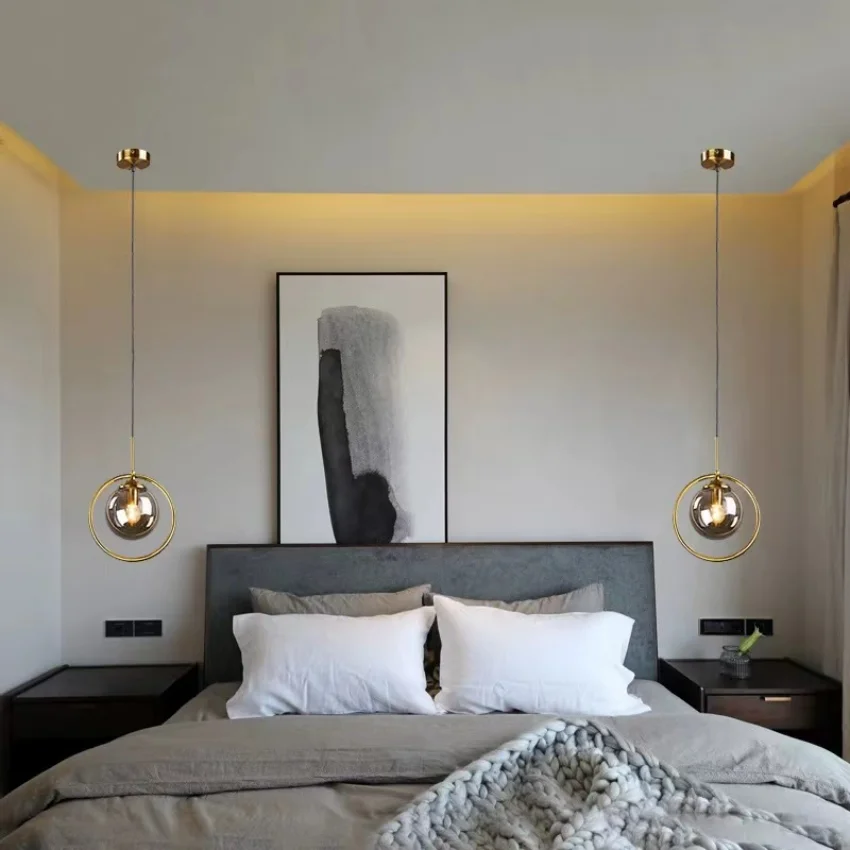 Moderne Glas Pendel leuchten für Schlafzimmer Nachttisch Bad Hängelampe Decke Kronleuchter Hotel Restaurant Dekoration Ring