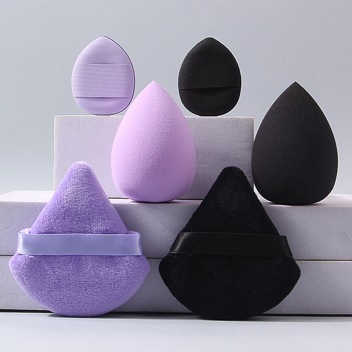 6-teiliges Make-up-Puderquaste-Set aus superweichem Schwamm: Nicht klebriges Puderschwamm-Ei + fächerförmiger Puderquaste/Mini-Puderquaste Image