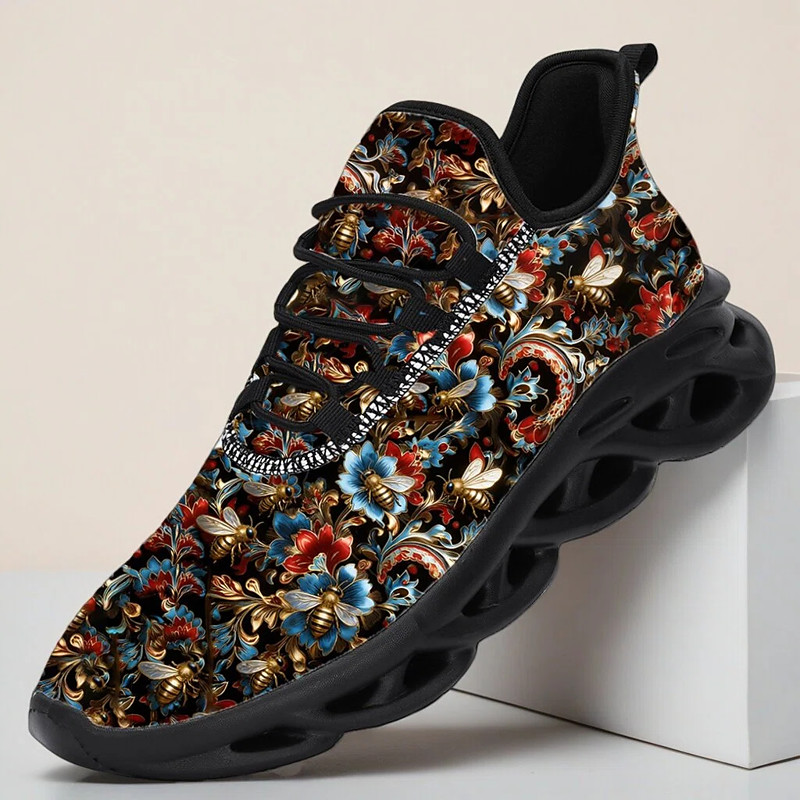 Men's Colorful Floral Sports Sneakers, Lightweight and Breathable Lace-Up Running Shoes, Ideal for Outdoor Sports, Active Lifestyles and Casual Wear