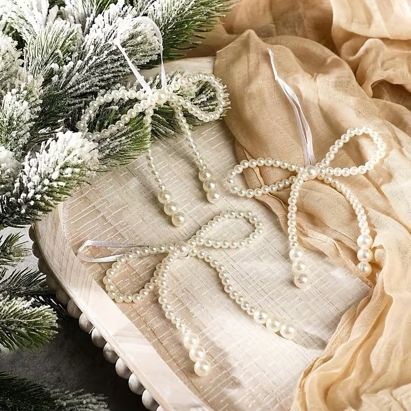 12pcs Valentine's Day Pearl Bow-Knot Christmas Tree Ornaments - Valentine's Day Gift Flower Bow Hanging Decorations for Weddings Proposals Valentine's Day Christmas Tree Party Crafts Wreaths Gift Wrapping