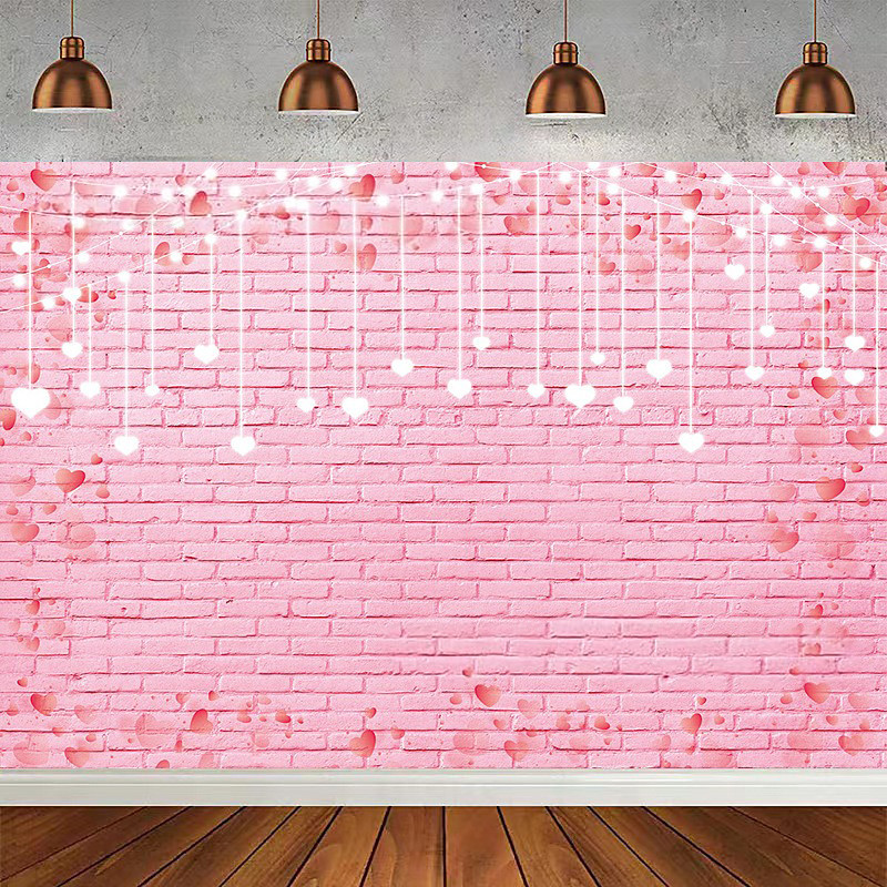 Valentine's Day Pink Heart Brick Wall Photography Backdrop, Festive Holiday Banner, Perfect for Valentine's Day Party, Celebration, Event Decoration, Photo Booth Background