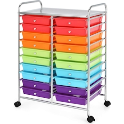 COSTWAY Rollwagen mit 20 stapelbaren Schubladen, Schubladenwagen, Rollcontainer mit Metallrahmen und Ablage Image