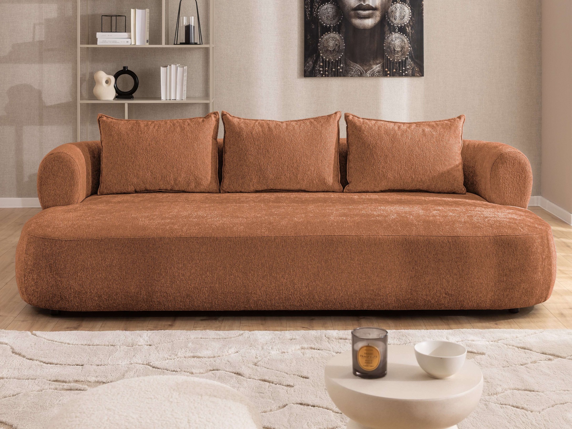 Big-Sofa HOME AFFAIRE "LUSSAC 4-Sitzer Design-Sofa mit Zierkissen, Maße B/T/H: 242/123/78 cm", terra, B:242cm H:78cm T:122,5cm, 100% Polyester, Sofas, Big-Sofa, hoher Sitzkomfort und modernes Design, Sofa ohne Bettfunktion