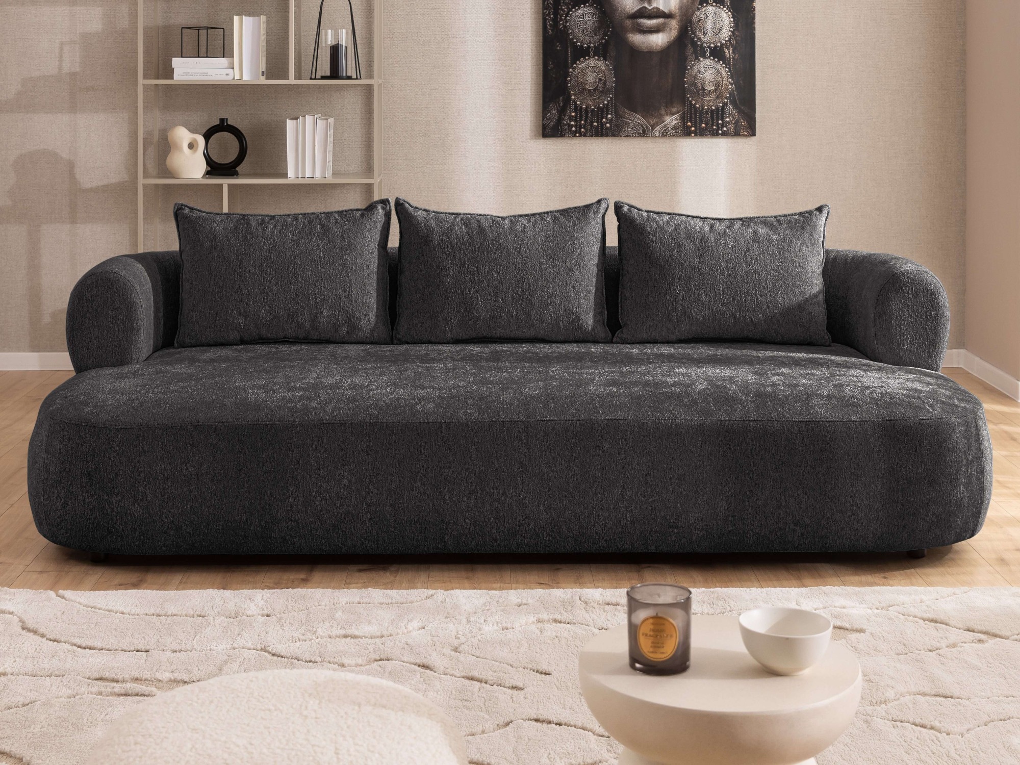 Big-Sofa HOME AFFAIRE "LUSSAC 4-Sitzer Design-Sofa mit Zierkissen, Maße B/T/H: 242/123/78 cm", schwarz, B:242cm H:78cm T:122,5cm, 100% Polyester, Sofas, Big-Sofa, hoher Sitzkomfort und modernes Design, Sofa ohne Bettfunktion