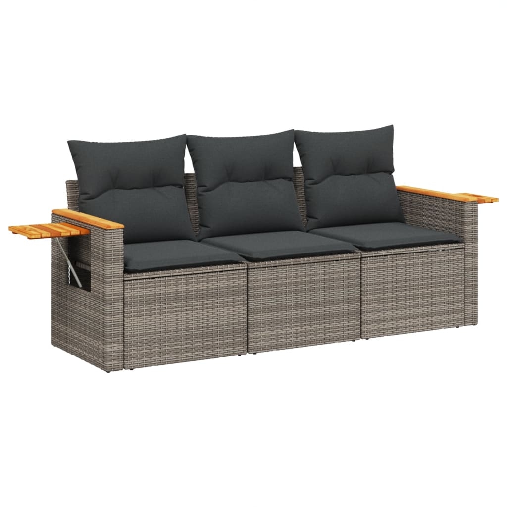 vidaXL 3-tlg. Garten-Sofagarnitur mit Kissen Grau Poly Rattan Image