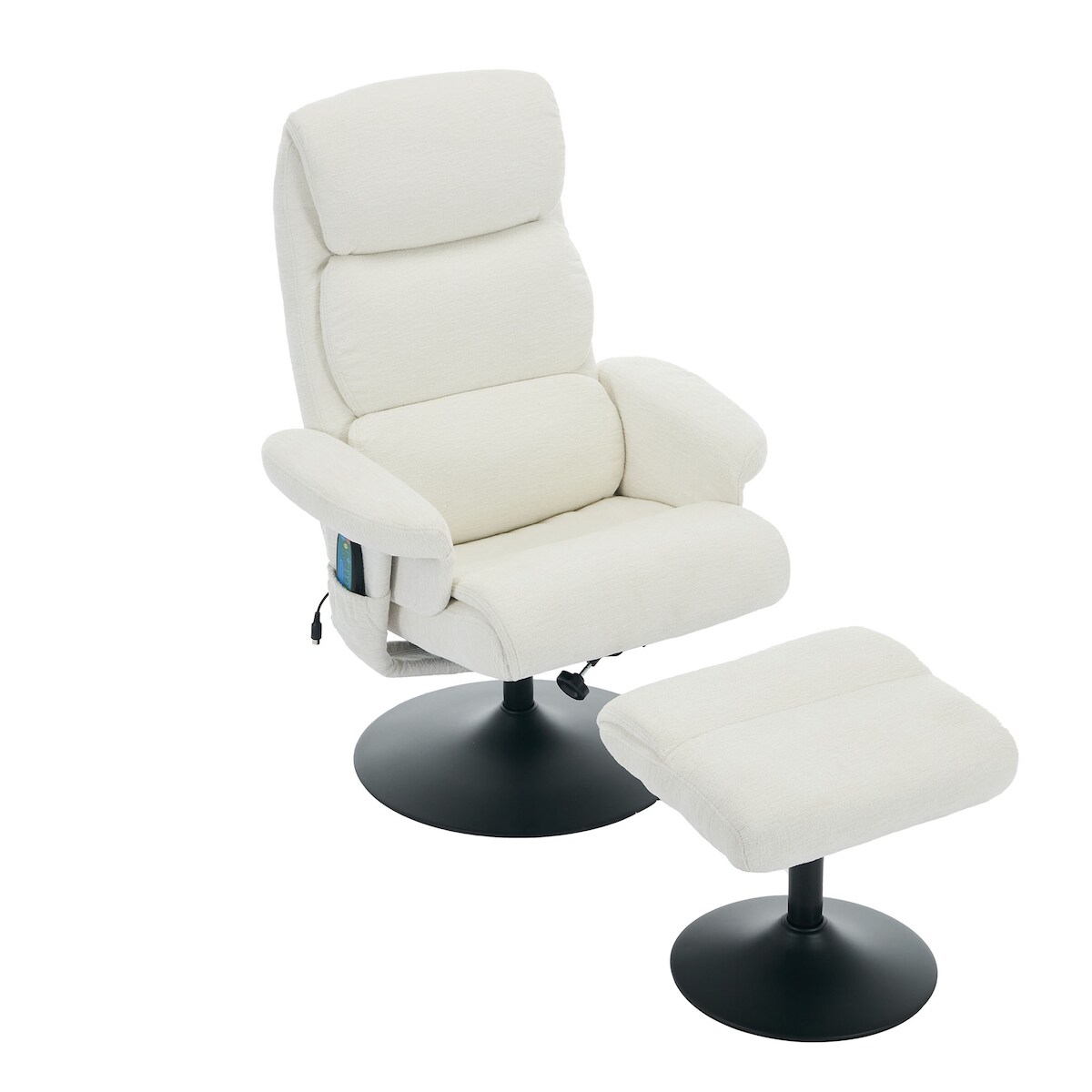 OKWISH Relaxsessel Fernsehsessel mit Liegefunktion Massagefunktion Heizfunktion Drehfunktion Chenille Stoff Seitentasche Komfortsessel 77x75x100 Weiß Image