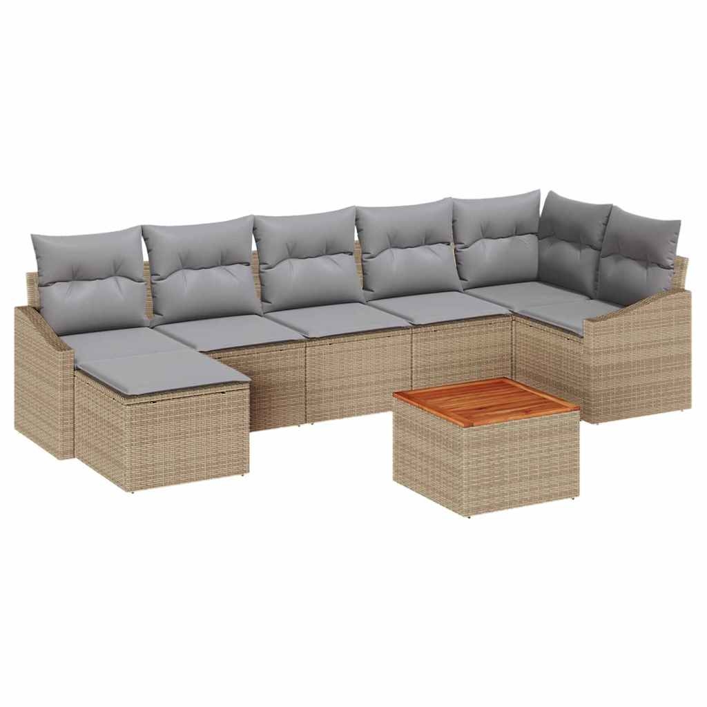 vidaXL Garten-Sofa-Set mit Kissen 8 pcs Beige Poly Rattan Image