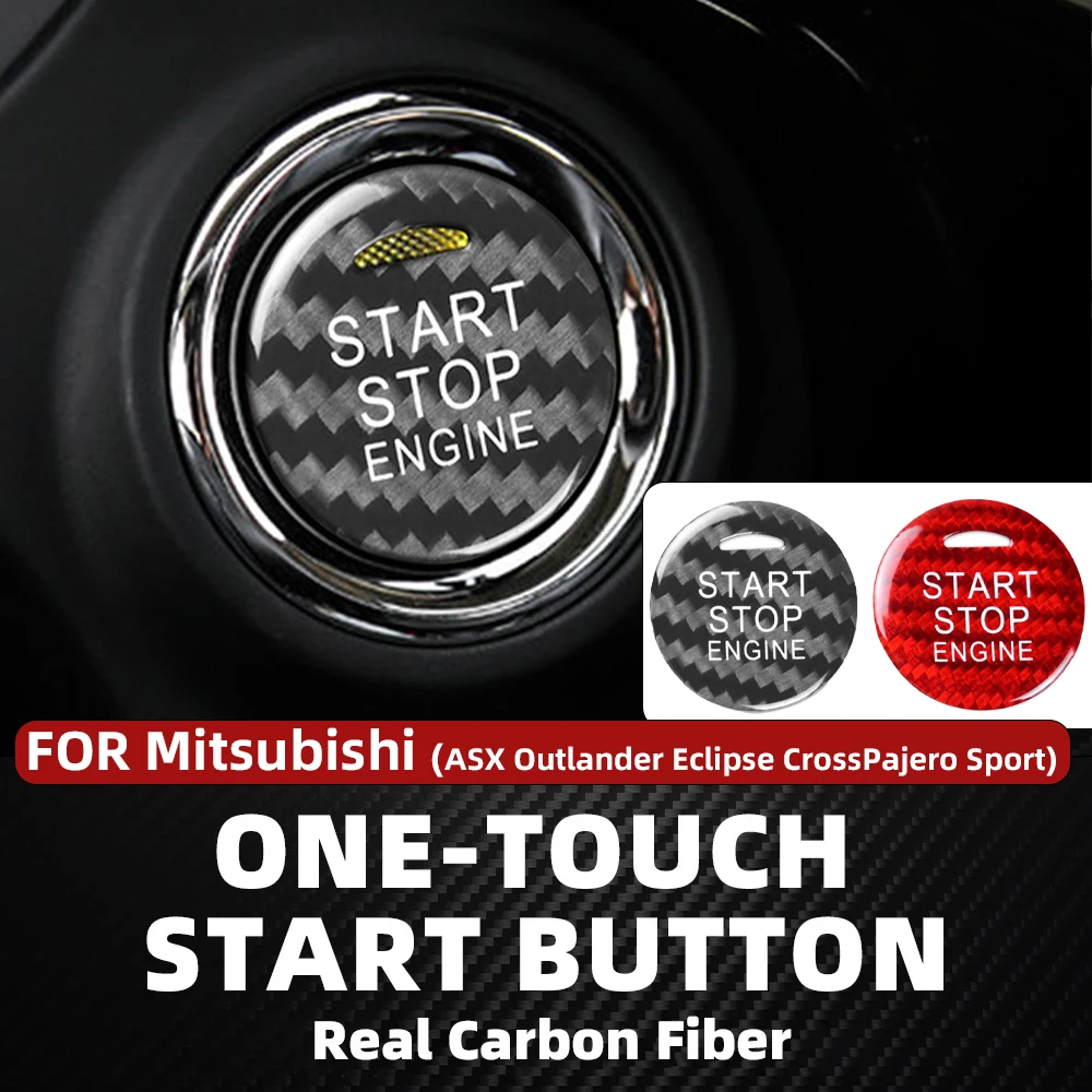 Geeignet für Mitsubishi Car One-Touch Start Button Cover, Real Carbon Fiber Hard Stop Switch Dekorative Cover, Outlander Asx Eclipse Pajero Sport Asx Innenaufkleber, rotes und schwarzes Zubehör