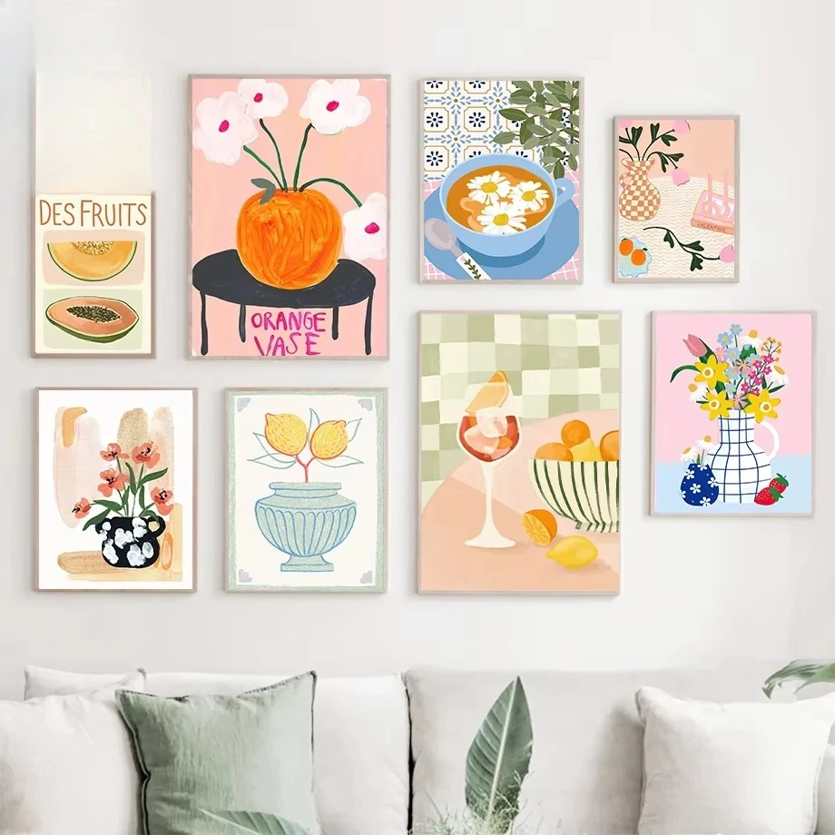 Ölgemälde nach Zahlen, Retro-Blumen, Vase, Galerie, Heimdekoration, Malerei, Wand, Schlafzimmer, Raumdekoration, Geschenk, rahmenlos Image