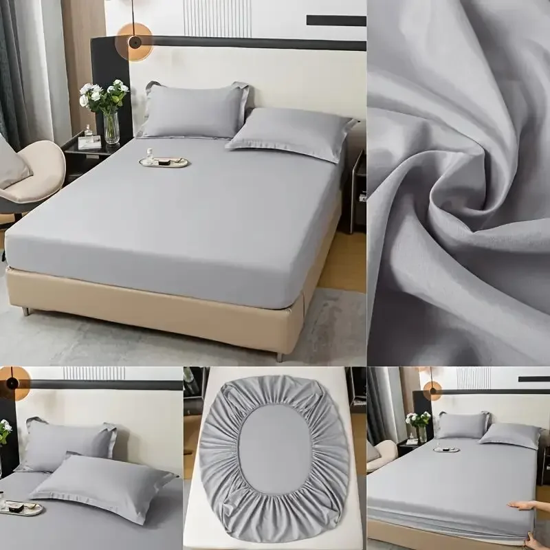 Spannbettlaken aus weicher Baumwolle mit elastischen Bändern, einfarbig, rutschfeste Matratzenbezüge, Bettlaken für Doppelbett, King-Size-Bett, 140/160/200 Image