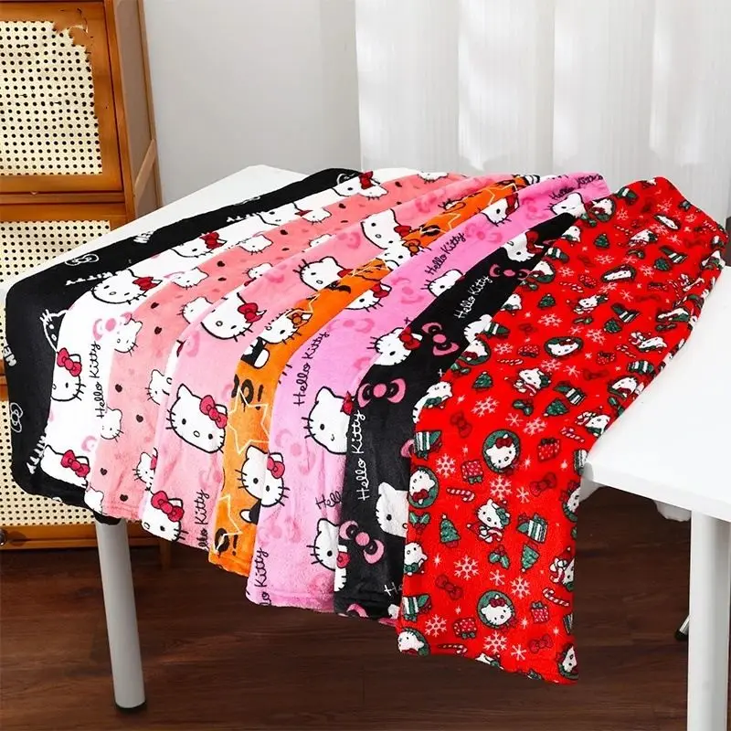 Sanrio Hello Kitty Pyjamas Halloween Flanell Mode Hosen Frauen Kawaii Plüsch Anime Cartoon Casual Hause Hosen Herbst Winter