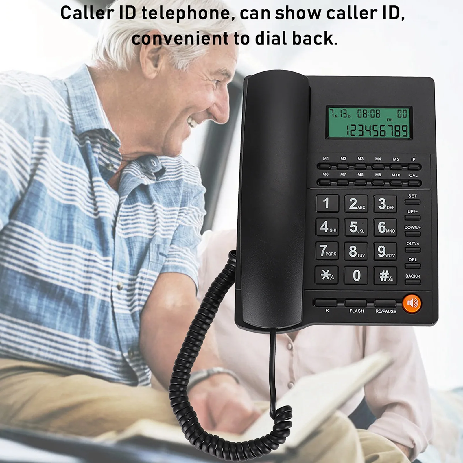 Caller ID Telephone Desk Telephone L019 3 English Trade Call Desk Display Caller ID Telephone for Home Hotel Restaurant Black