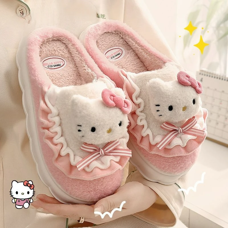 Hausschuhe für Kinder, Hausschuhe, Hello Kitty, Winterschuhe für Mädchen, weicher Boden, warm, rutschfest, warm, blau, lila Schuhe, Größe 26–41