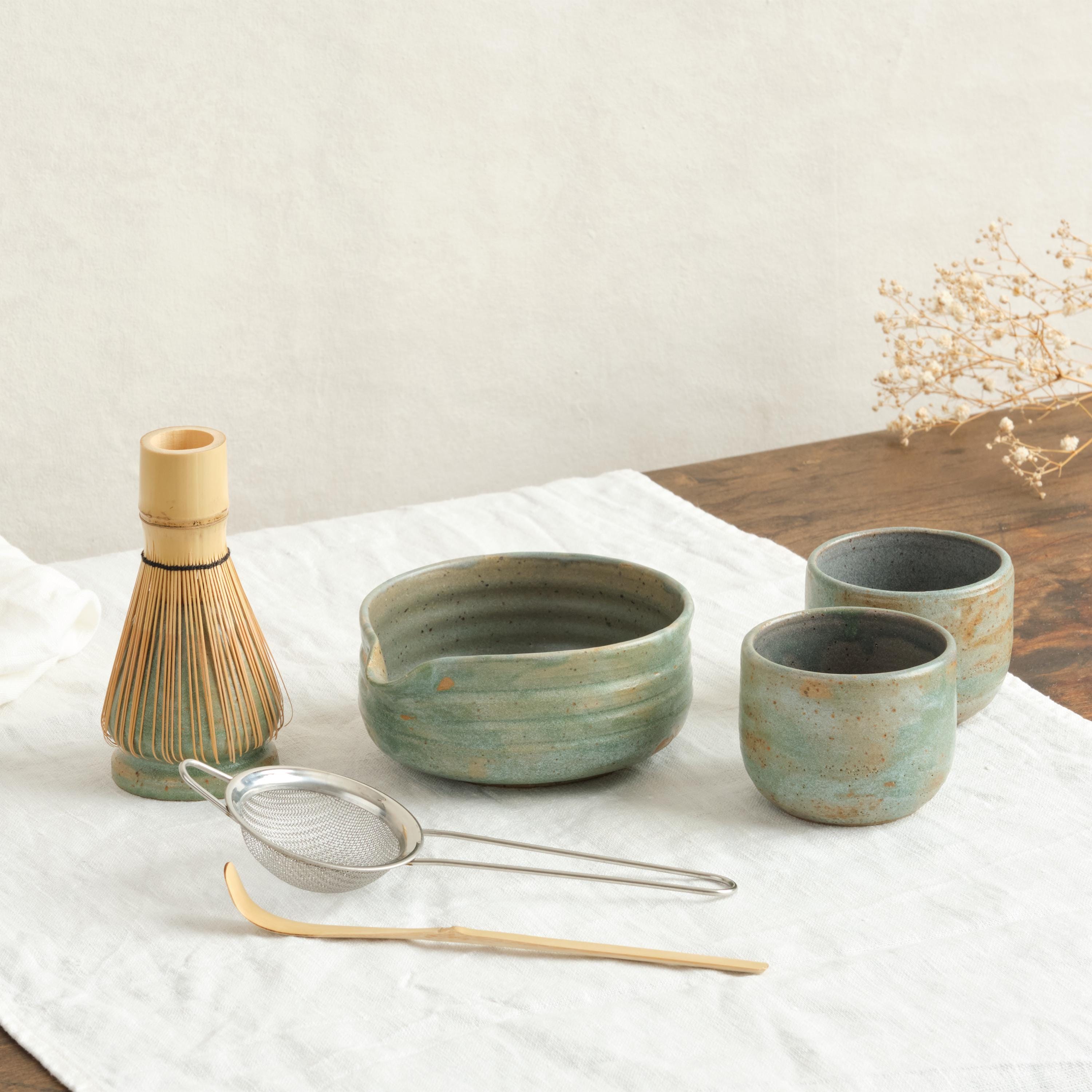 Set di ciotole in ceramica per Matcha, ciotola per Matcha con beccuccio, set regalo per Matcha, porta frusta in bambù, set per la cerimonia del tè, ci