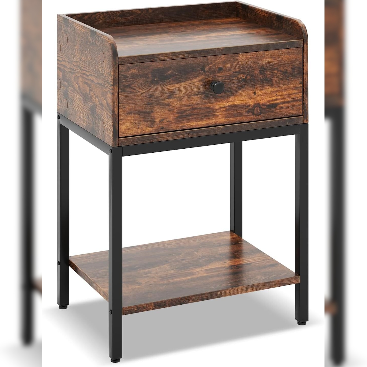 COSTWAY Nachttisch mit Schublade, Beistelltisch mit offenem Regal, Sofatisch mit verstellbaren Fußpads Image