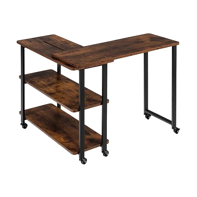 COSTWAY L-förmiger Beistelltisch mit Rollen, Sofatisch mit 3 Ablagen, PC-Tisch, multifunktionaler Laptoptisch Image