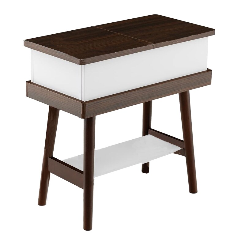 COSTWAY Beistelltisch mit klappbarer Tischplatte, schlanker Sofatisch aus Gummibaumholz, Nachttisch, 60 x 30 x 60 cm, dunkelbraun Image