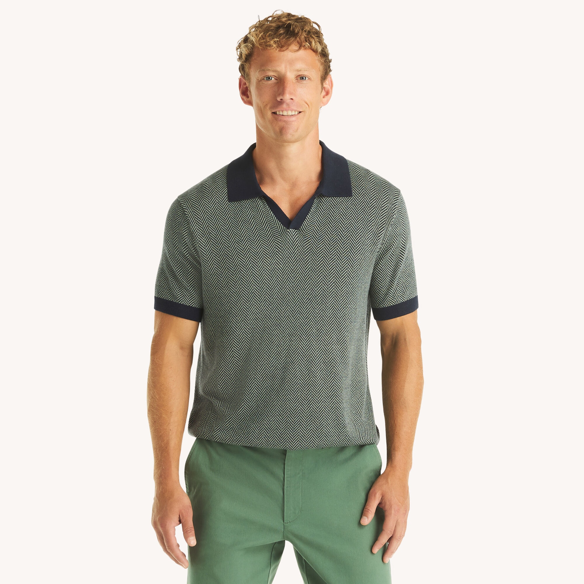 Nautica Men's Herringbone Sweater Polo 482 (Stellar Blue Heather), M