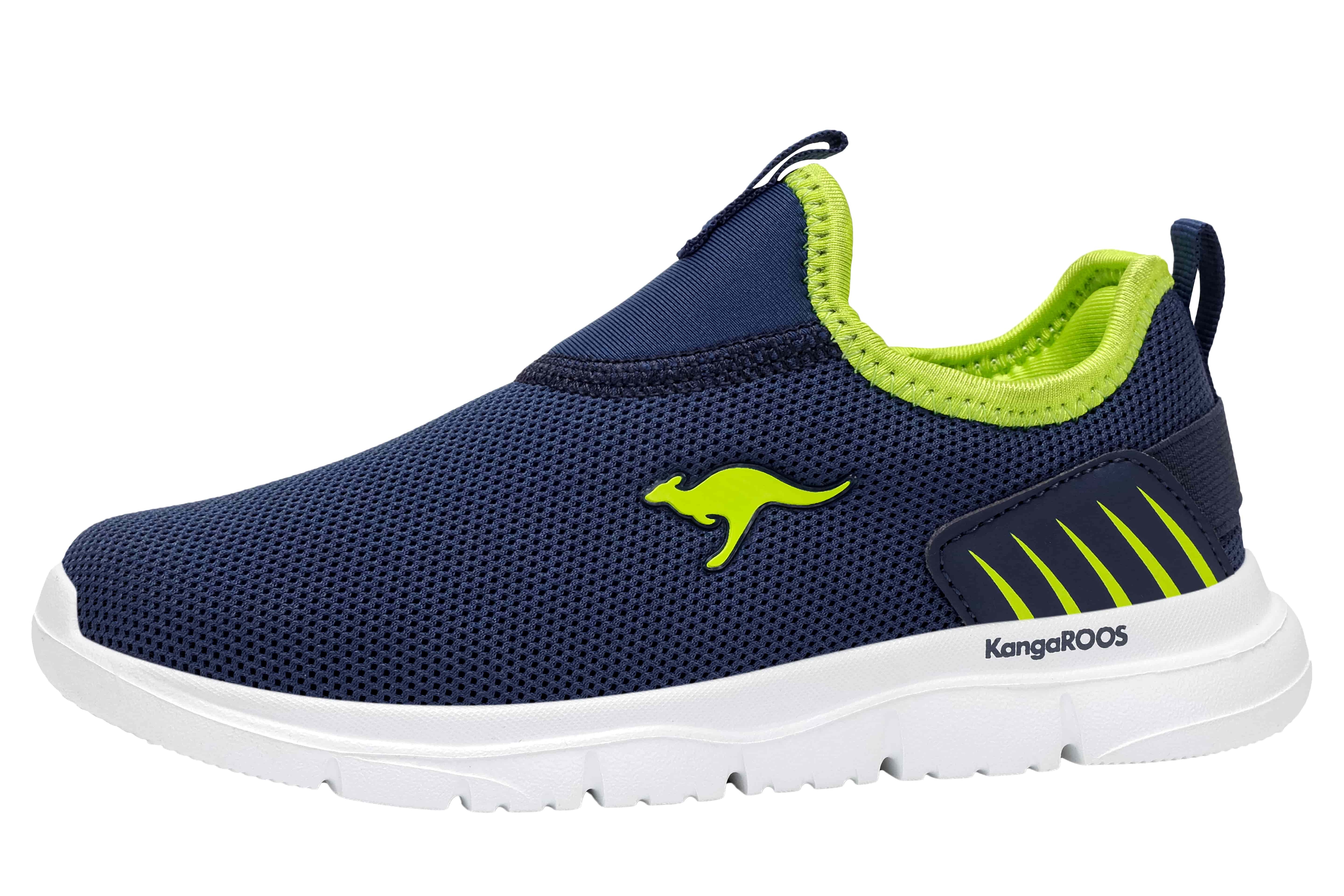 Sneaker KANGAROOS "K-ETK DUNNART", Damen, Gr. 28, dk navy, lime, Mesh, Synthetik, Schuhe Sneaker, praktischer Schlupfeinstieg