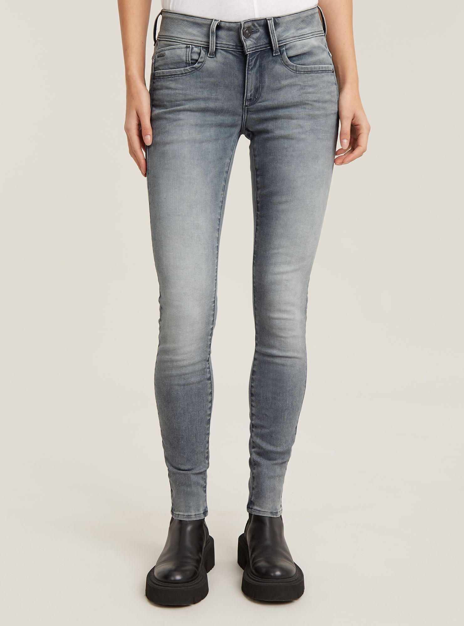 Regular-fit-Jeans G-STAR "Lynn Skinny Jeans", Damen, Gr. 25, Länge 34, faded industrial grau, Obermaterial: 92% Baumwolle, 6% Andere Materialien, 2% Elasthan, Jeans