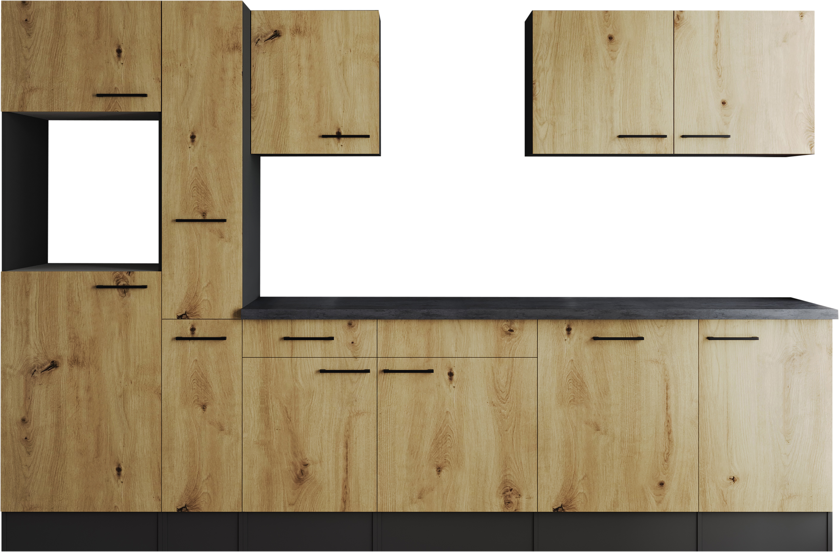 Küchenzeile RESPEKTA, küche: grau, front: artisan eiche nachbildung, korpus: grau matt, arbeitsplatte: granit optik, B:310cm H:205cm T:60cm, Komplettküchen-Sets, Küchenzeile