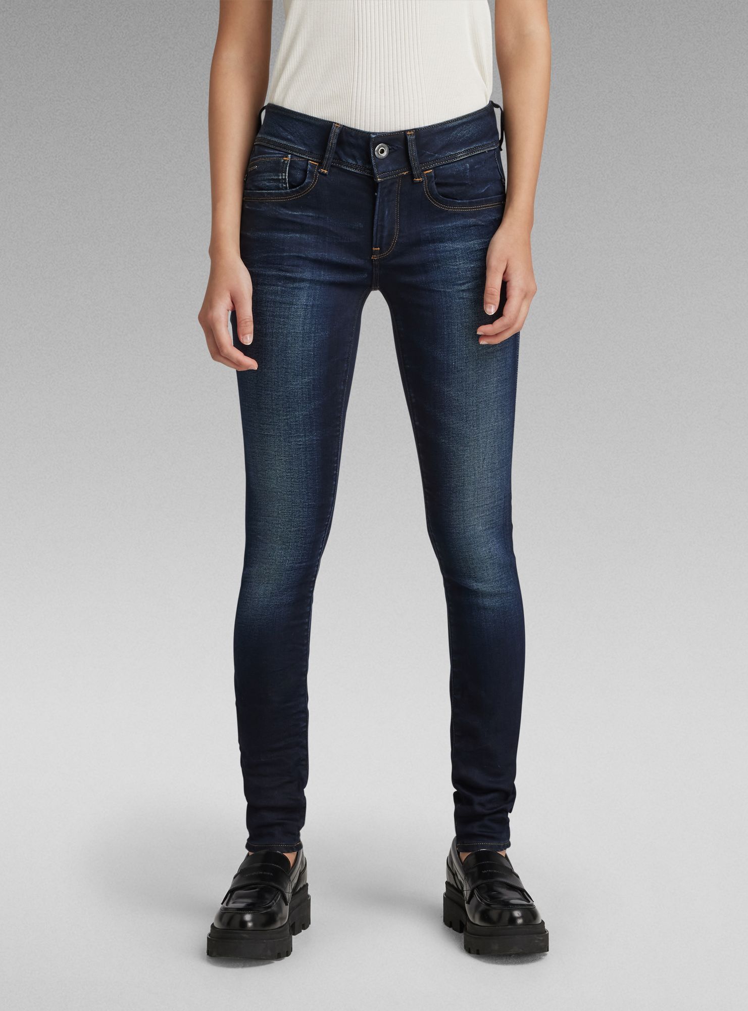 Regular-fit-Jeans G-STAR "Lynn Skinny Jeans", Damen, Gr. 23, Länge 28, medium aged, Obermaterial: 35% Lyocell, 35% Baumwolle, 28% Polyester, 2% Elasthan, Jeans