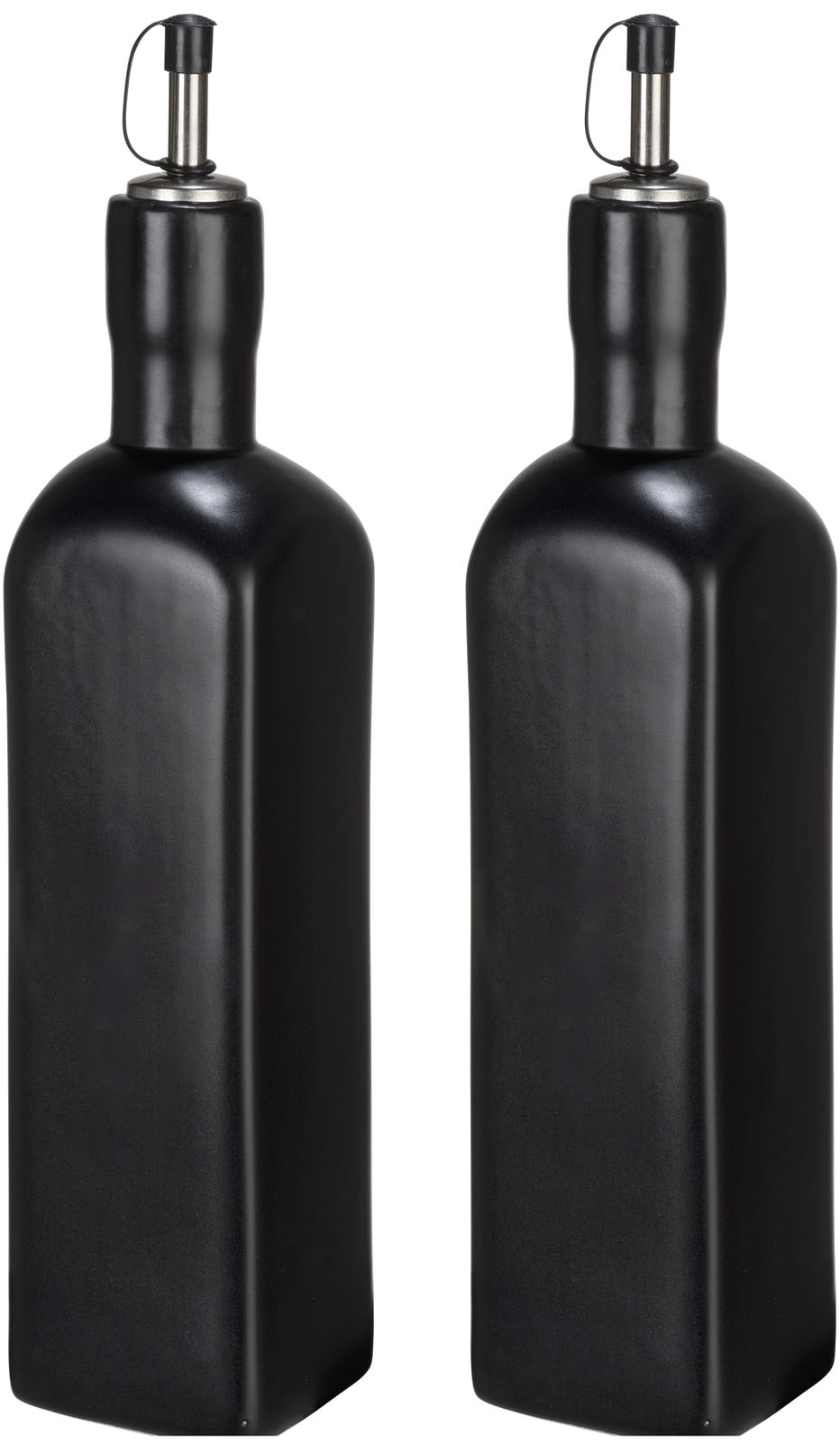 Ölspender "OLIVIA", schwarz, B:6,5cm H:30,5cm Ø:6,5cm, SCHÖNER WOHNEN-KOLLEKTION, Menage-Sets, Öl- & Essigspender, Ölkaraffe aus Keramik, Edelstahl-Ausgießer, 600 ml Image