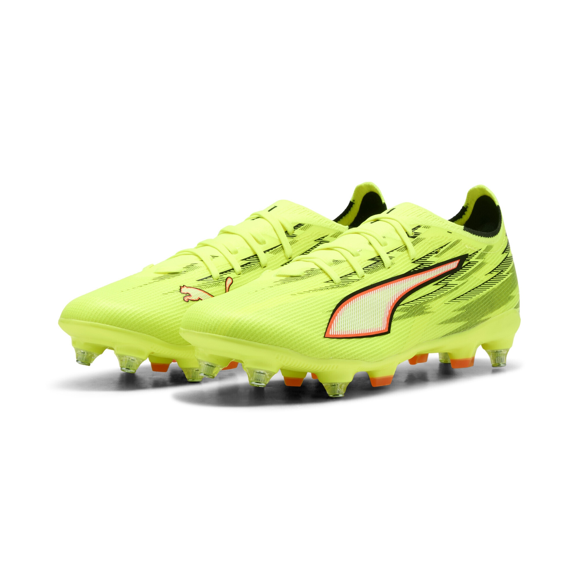 Fußballschuh PUMA "ULTRA 6 MATCH MxSG Fußballschuhe Erwachsene", Damen, Gr. 42.5, gelb alert schwarz glowing rot lime squeeze, Obermaterial: Textil, Synthetik; Futter: Textil, Synthetik; Innensohle: Textil; Laufsohle: Synthetik, Schuhe Fußballschuh
