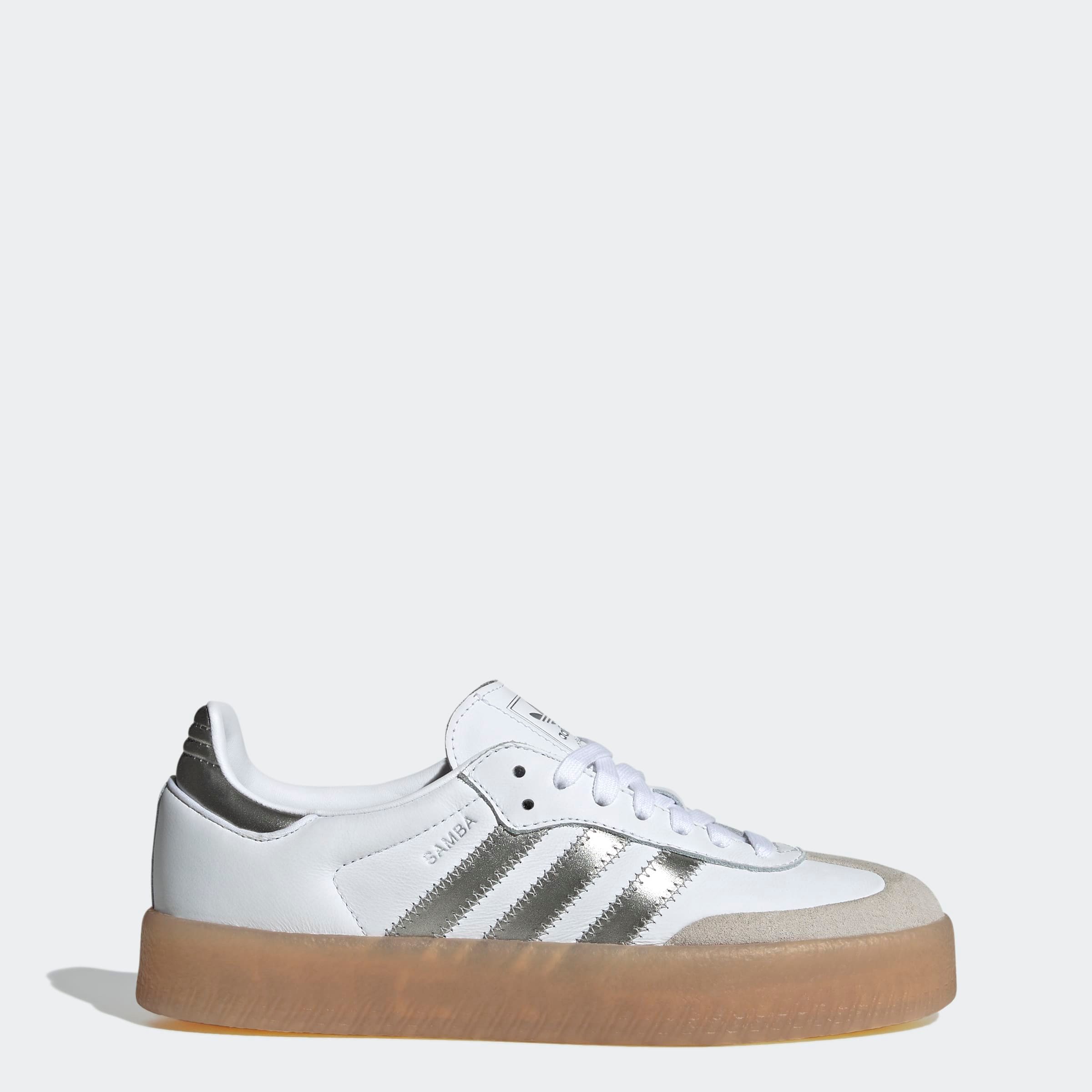 Sneaker ADIDAS ORIGINALS "SAMBA", Gr. 43, cloud weiß, silber metallic, gum 3, Leder, Schuhe Sneaker