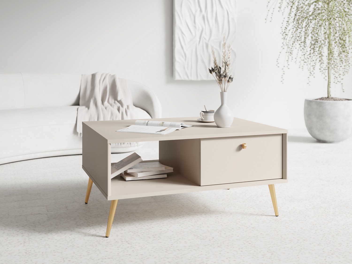 Couchtisch HOME AFFAIRE "ROMELIS beige Kaffeetisch mit viel Stauraum, 87x66cm, modernes Design", beige, beige, B:87cm H:43,2cm T:66cm, Tische, Couchtisch, pflegeleichter Beistelltisch mit zusätzlichen Aufbewahrungsschränken