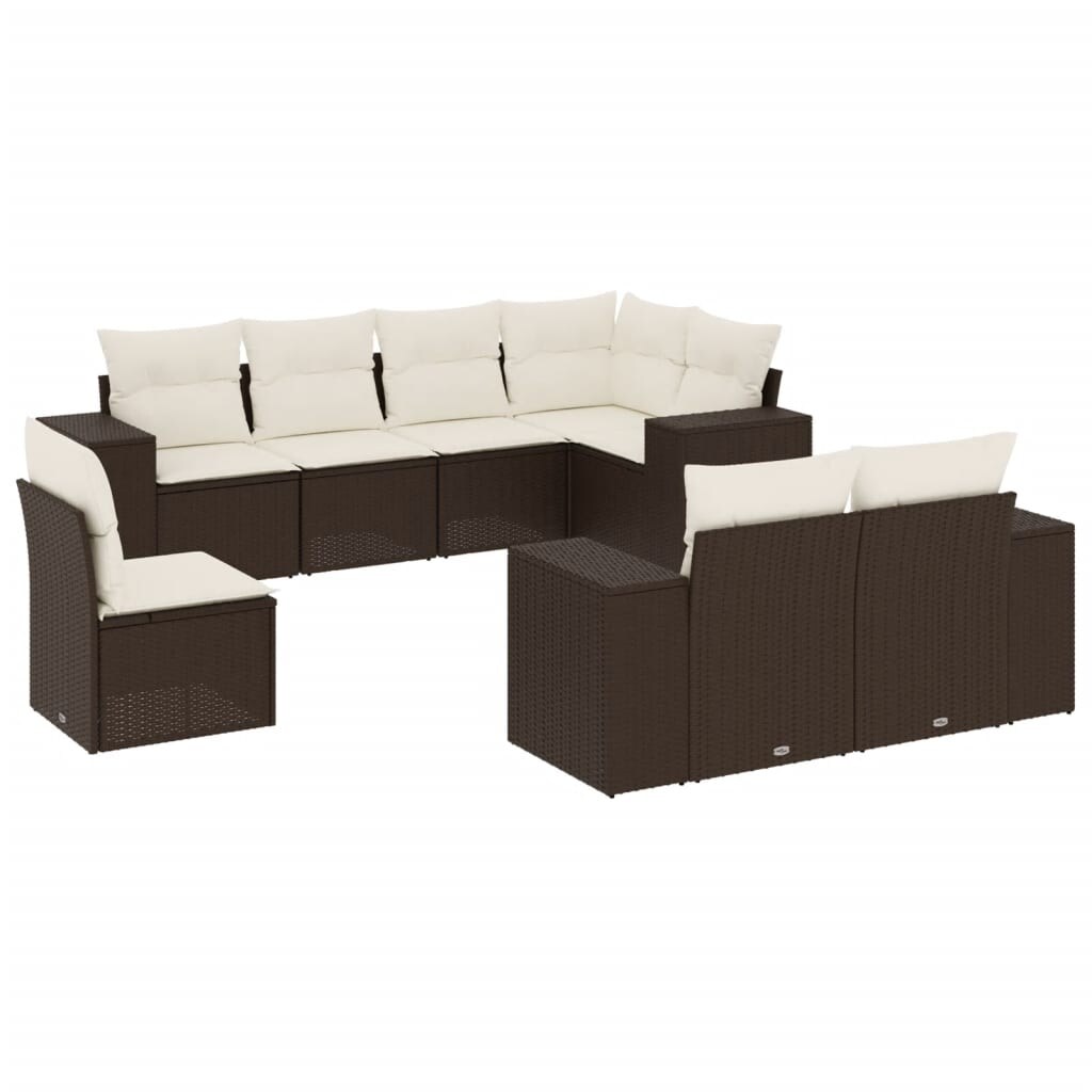vidaXL 8-tlg. Garten-Sofagarnitur mit Kissen Braun Poly Rattan Image