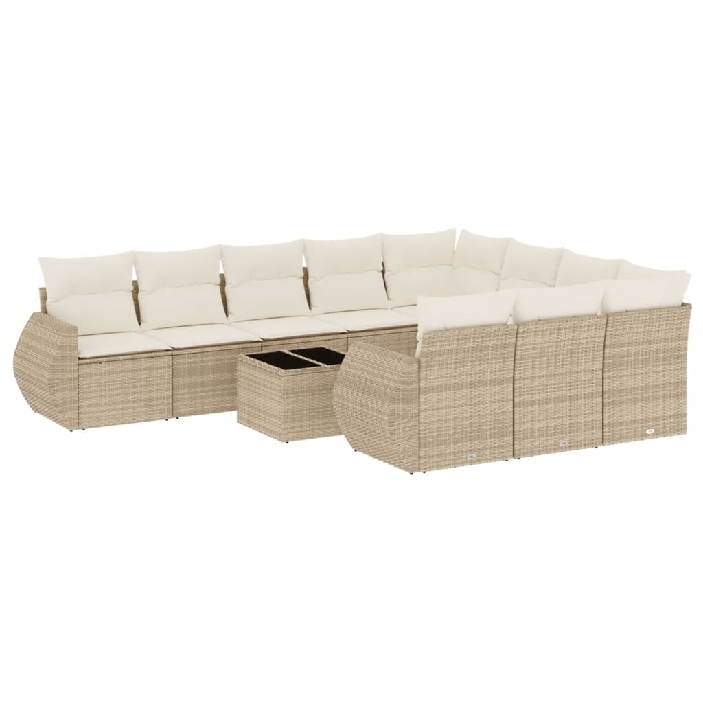vidaXL 11-tlg. Garten-Sofagarnitur mit Kissen Beige Poly Rattan Image