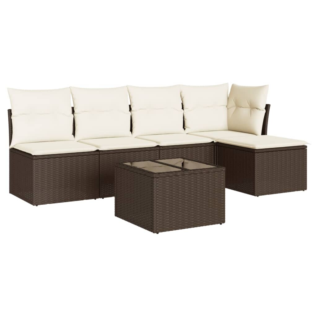 vidaXL 6-tlg. Garten-Sofagarnitur mit Kissen Braun Poly Rattan Image