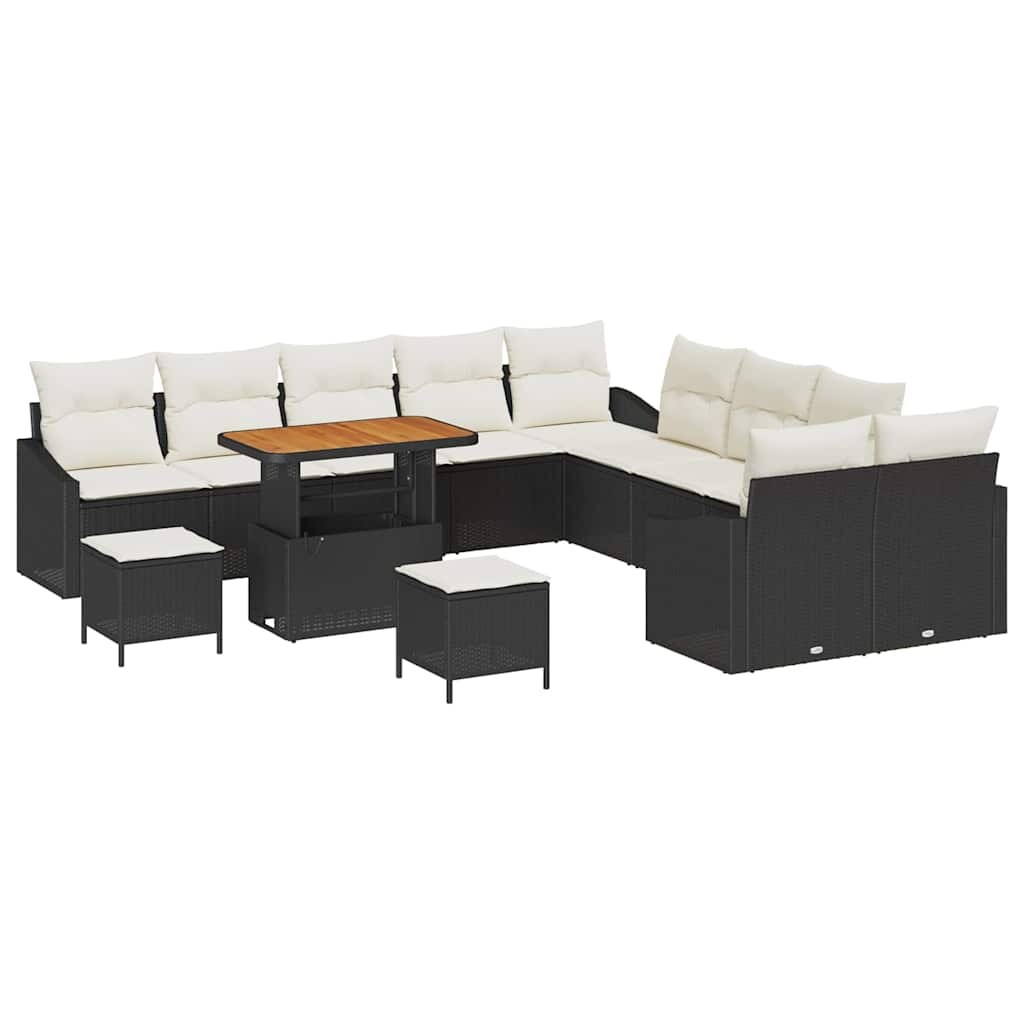 vidaXL Garten-Sofa-Set mit Kissen mit Kissen 13 pcs Schwarz und Creme Image