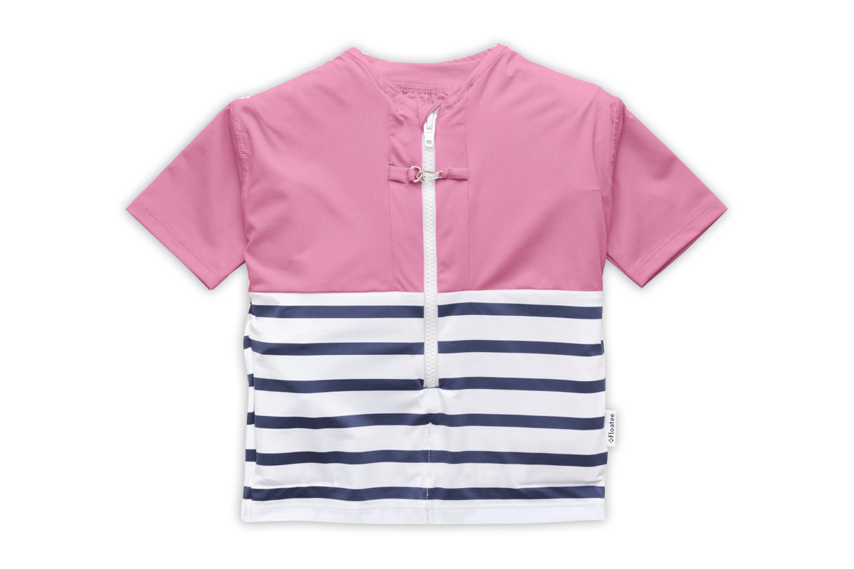 Floatee - Das Anti-Ertrinken T-Shirt für Kinder mit UV-Schutz, pink - Gr. 98 | Kurzarm T-Shirt Komplettset, Schwimmweste für Kleinkinder Image