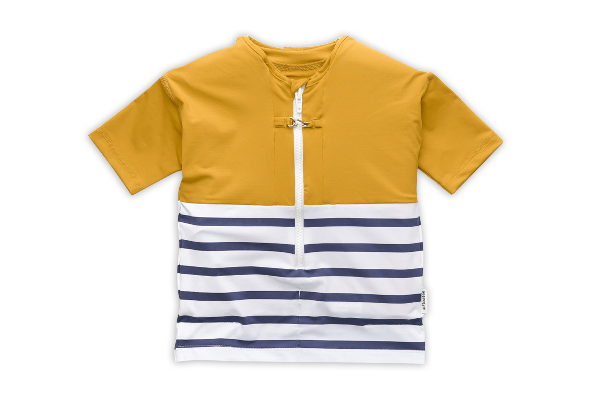 Floatee - Das Anti-Ertrinken T-Shirt für Kinder mit UV-Schutz, gelb - Gr. 116 | Kurzarm T-Shirt Komplettset, Schwimmweste für Kinder Image