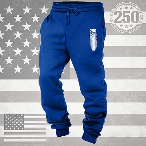 Herren Jogginghose Hose Kordelzug Tasche Elastischer Bund Nationalflagge Komfort Atmungsaktiv Täglich Outdoor Amerikas 250. Jahrestag Urlaub Mode Blau Schwarz Mikroelastisch Image