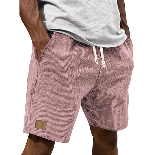Herren Shorts Freizeitshorts Cordshorts Tasche Elastischer Bund Einfach Einheitliche Farbe Komfort Atmungsaktiv Knielang Outdoor Urlaub Alltagskleidung Urlaub Mode Schwarz Weiß Mikroelastisch Image