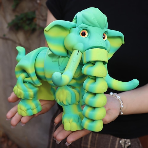 3D-gedruckte Elefantenfigur mit ausdrucksstarken Augen bewegliche Gelenke - rosa 3D-gedruckte Tierstatue, robuste Sammlerfigur aus Kunststoff für die Dekoration von Zuhause, Schreibtisch oder Regal, Image