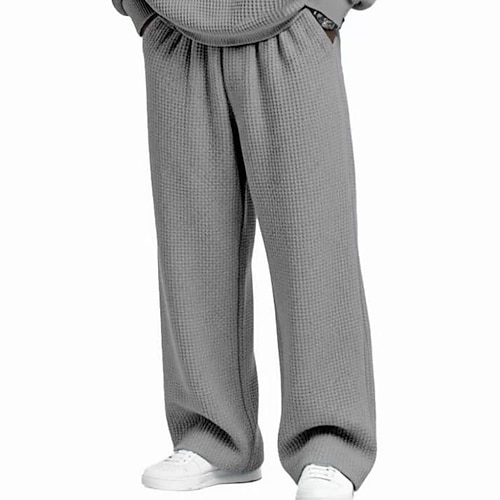 Herren Jogginghose Hose Gerade geschnittene Sweatpants Waffelhose Kordelzug Tasche Elastischer Bund Einfach Komfort Weich Lässig Täglich Outdoor Urlaub Mode Schwarz Weiß Mikroelastisch Image