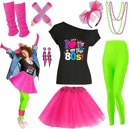 Rock Outfits T-Shirt Disko 1980er Erwachsene Damen Maskerade Party Abend Pride Parade Pride-Monat Verkleiden Image
