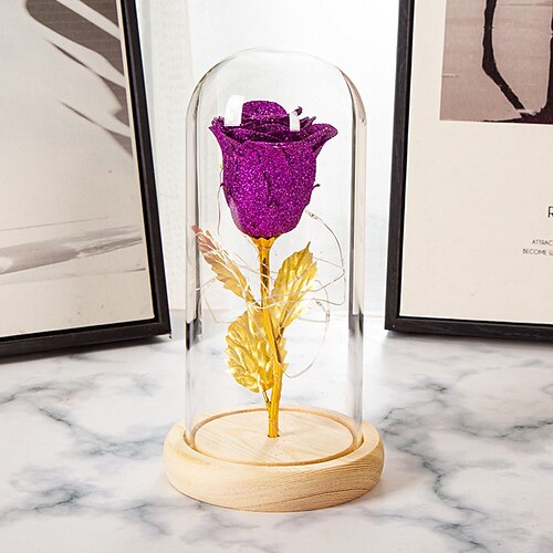 Muttertags-Simulationsrose LED dekoratives Nachtlicht 21,5 11,5 CM Geschenk für Freundin Ehefrau und Mutter Glasdeckel AAA-Batterie Box Innenraum Schlafzimmer Ornamentlicht Atmosphärenlichter Image