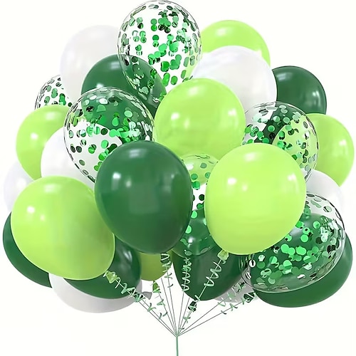 Set mit grünen und weißen Luftballons – 30 Partyballons – Set mit grünem Konfetti für St. Patrick's Day-Geburtstagsfeiern Image
